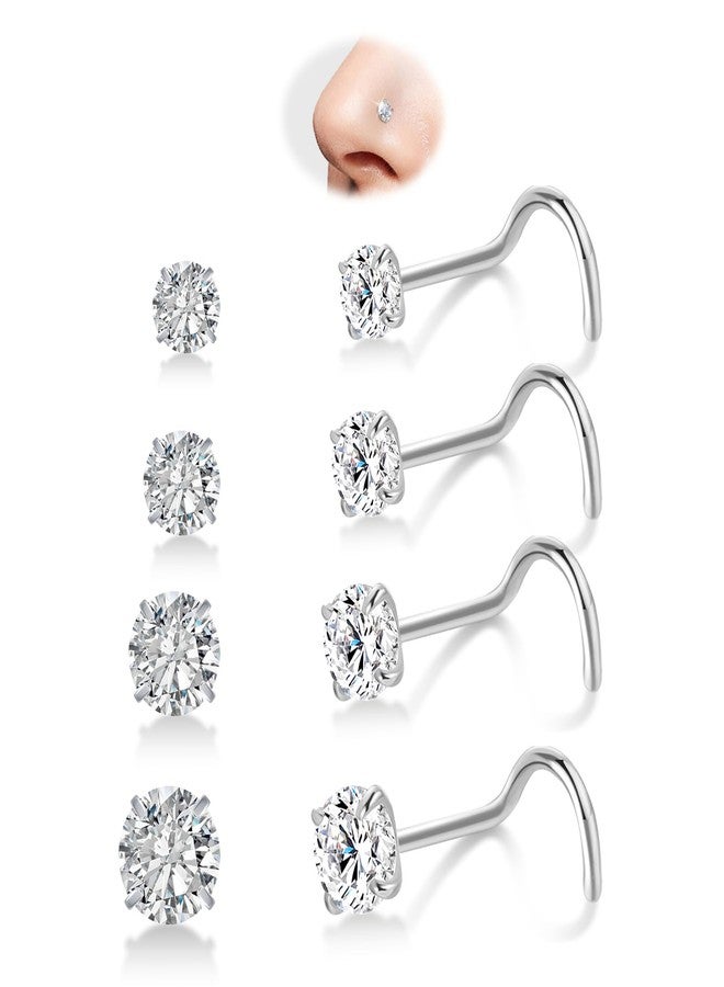 iejsbhrp 8PCS G23 Titanium Nose Rings Studs - 20G Nose Screw Studs Silver Diamond Cubic Zirconia Corkscrew Rings Hypoallergenic Piercing Jewerly for Women Men 1.5mm 2mm 2.5mm 3mm - Image 1